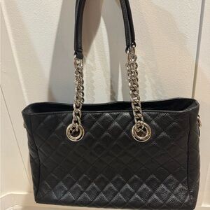 Ron White Black Quilted tumbled Calf Leather Tote Bag